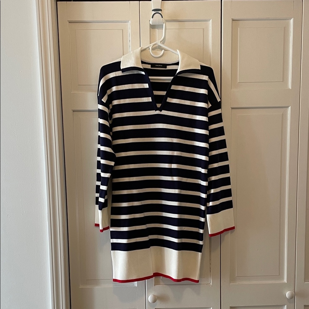 Striped Navy and White Sweater Dress